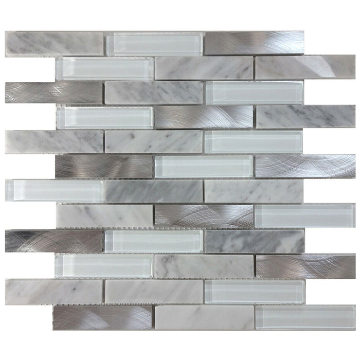 TDH214MO White Marble Stone Blended with White Crystal Glass and Aluminum Mosaic Tile