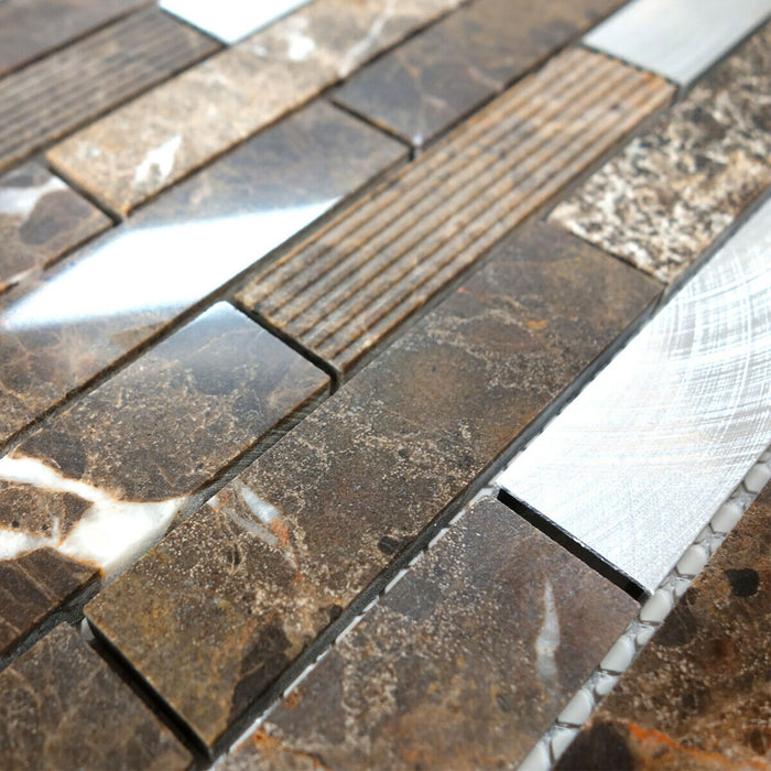 TDH210MO Brown Marble Stone Blended with Aluminum and Texture Stone Mosaic Tile