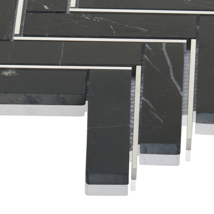TDH555 Black Marble Silver Metal Trim Mosaic Tile