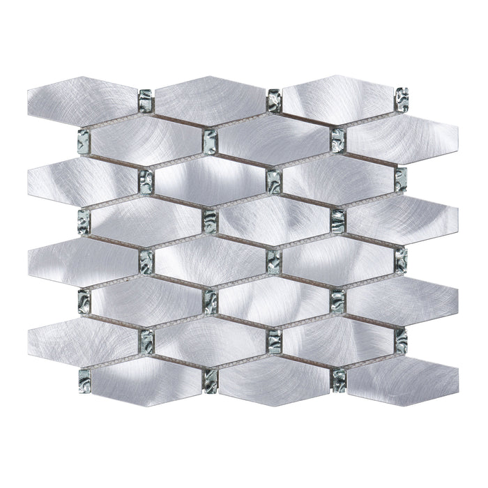 TDH47MDR Silver Aluminum Metallic With Jewelry Glass Insert Hexagon Mosaic Tile