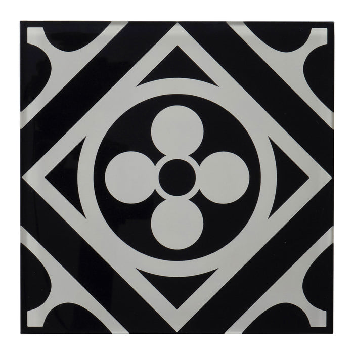 TDH67MDR 8” x 8” Black and White Moroccan Pattern Crystal Glass Tile