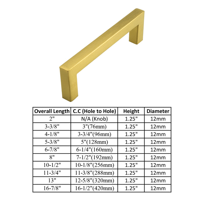 M1603 Satin Brass Gold Square Cabinet Handle Bar Pull