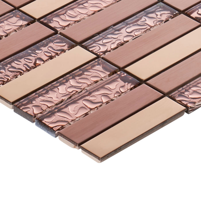 TDH240RG Stainless Steel Glass Rose Gold Copper Mosaic Tile