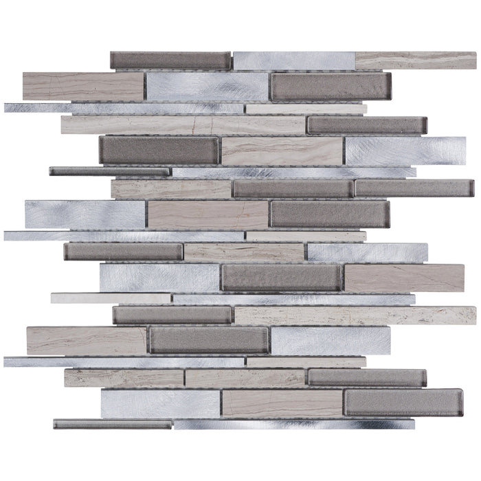TDH449AL Aluminum Natural Stone Glass Taupe Gray Silver Metallic Metal Mosaic Tile