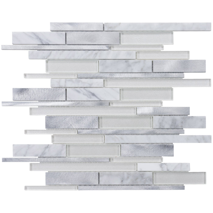 TDH434NS Aluminum Natural Stone Glass Carrara White Silver Metallic Metal Mosaic Tile