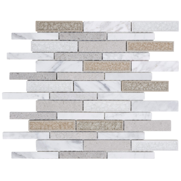 TDH460NS Natural Stone Crackle Glass Carrara White Gray Beige Mosaic Tile
