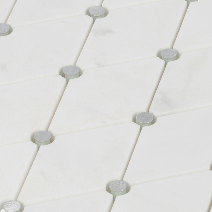 TDH603 White Carrara Marble Stone Silver Dot Metal Mosaic Tile