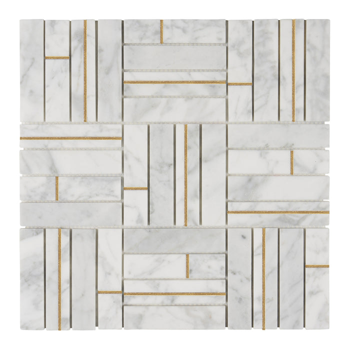 TDH565 White Carrara Gold Metal Trim Mosaic Tile