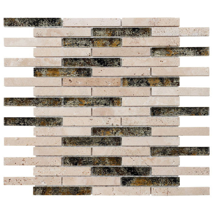 TDH306NS Natural Stone Crystal Glass Travertine Beige Sand Brown Mosaic Tile