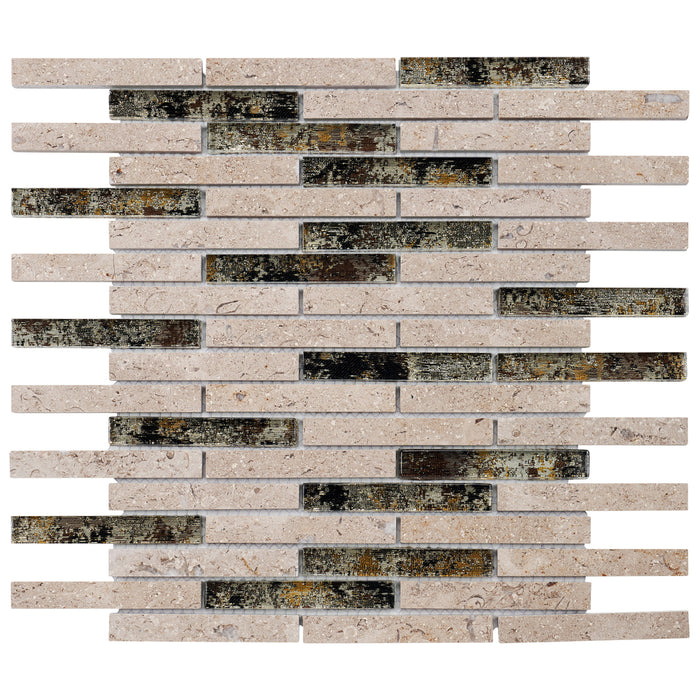 TDH314NS Natural Stone Crystal Glass Beige Sand Sina Pearl Marble Mosaic Tile
