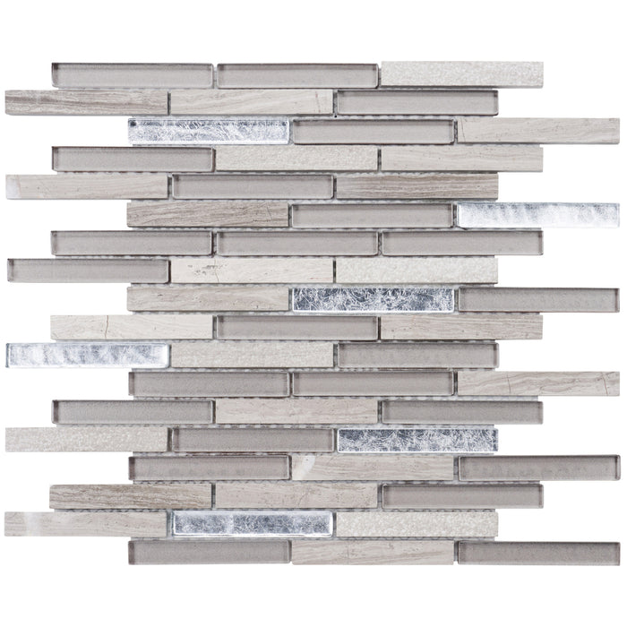 TDH333NS Natural Stone Glass White Oak Marble Taupe Gray Mosaic Tile