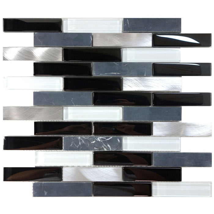 TDH213MO Black Marble Stone Blended with Ivoy Brown Crystal Glass and Aluminum Mosaic Tile