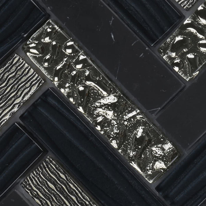 TDH75MO Black Marble Stone Blended with Glass and 3D Décor Mosaic Tile