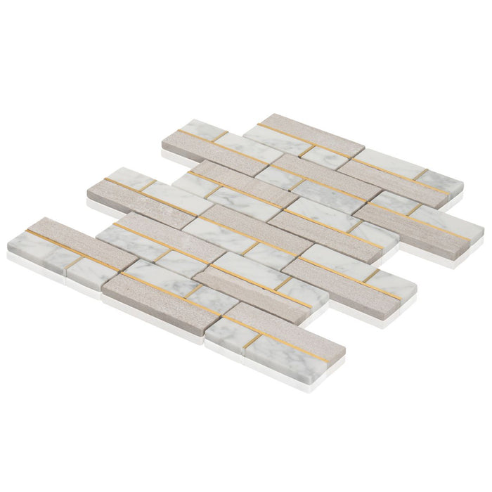 TDH574 White Carrara Gold Metal Trim Mosaic Tile