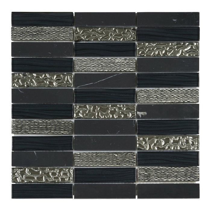 TDH34MO Crystal Glass Natural Stone 3D Art Deco Black Mosaic Tile