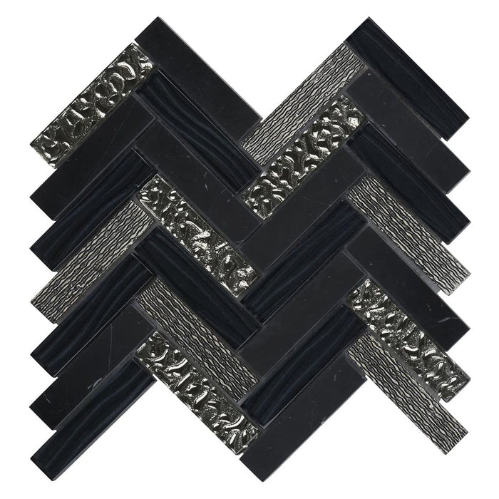 TDH75MO Black Marble Stone Blended with Glass and 3D Décor Mosaic Tile