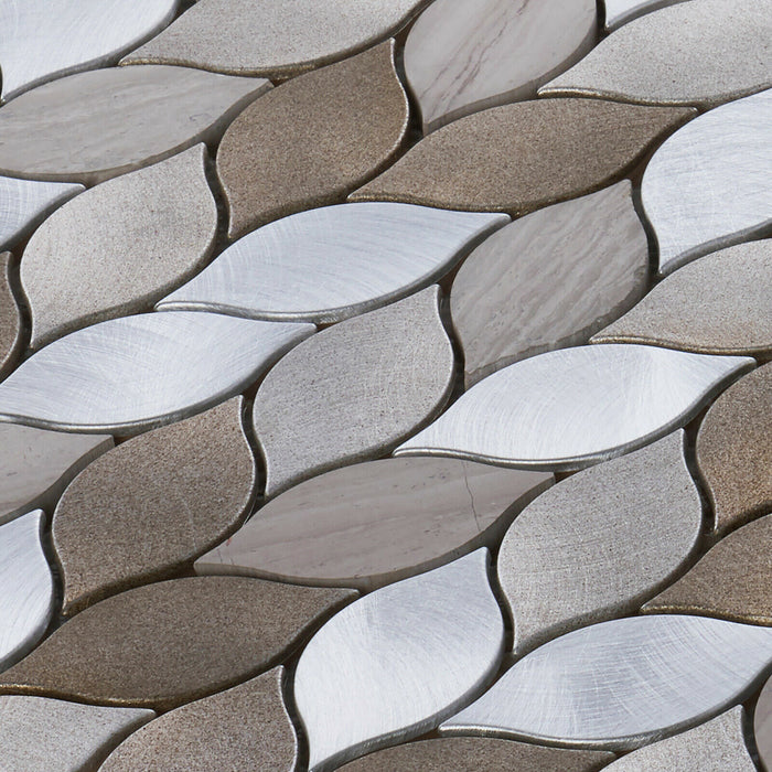 TDH66MDR Earth Tone Gray Metallic Natural Stone Leaves Pattern Mosaic Tile