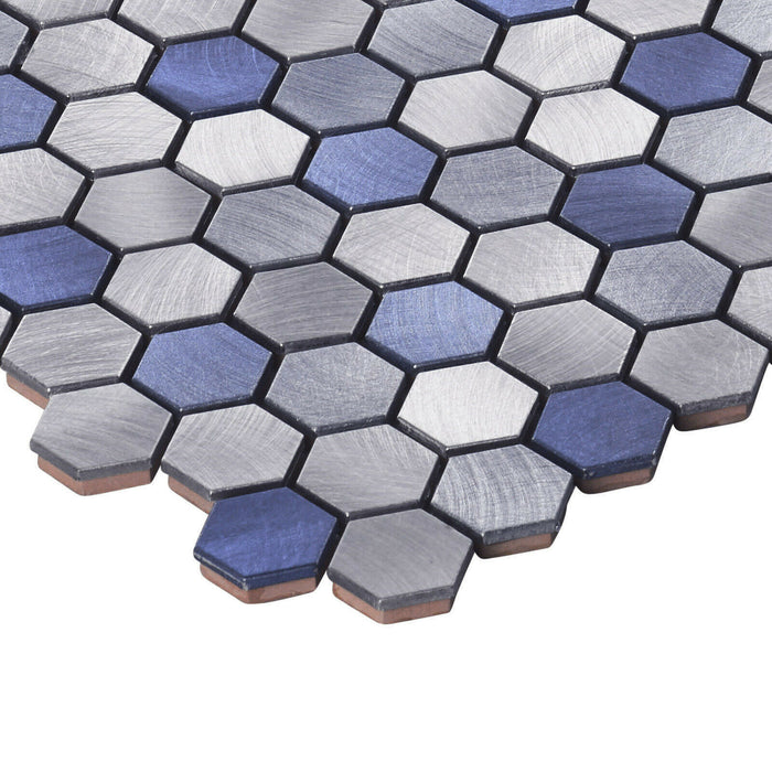 TDH52MDR Blue Gray Brushed Aluminum Metallic Hexagon Mosaic Tile