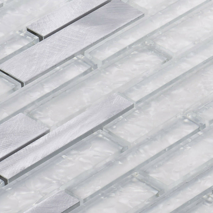 TDH497AL Aluminum Crystal Glass White Silver Metallic Mosaic Tile