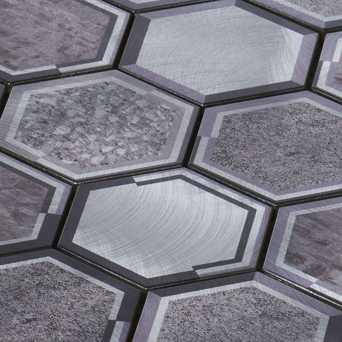 TDH60MDR Gray Aluminum Metallic Hexagon Mosaic Tile