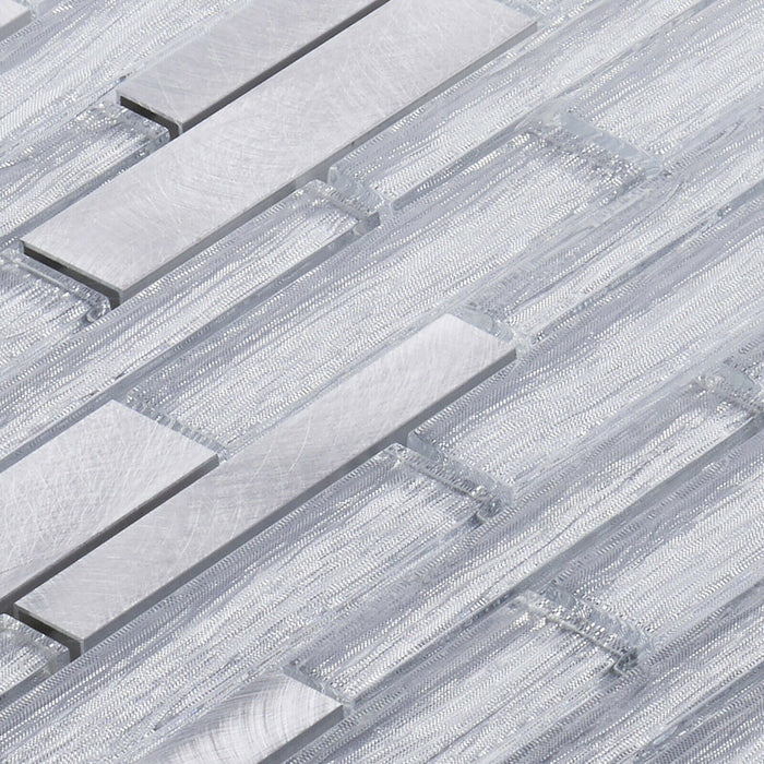TDH499AL Aluminum Crystal Glass White Silver Metallic Mosaic Tile