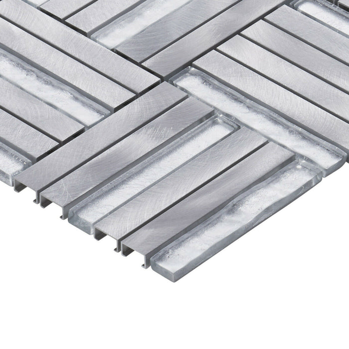 TDH369AL Aluminum Glass Silver Metal Metallic Mosaic Tile