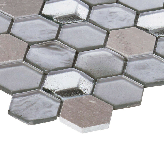 TDH29MDR Gray Metallic 3D Glass Marble Stone Hexagon Mosaic Tile