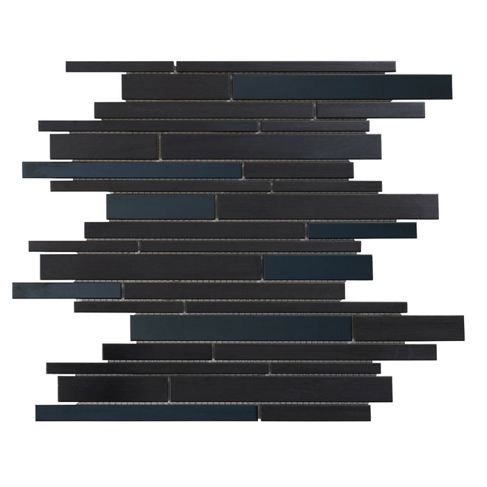 TDH25MDR Metal Metallic Black Industrial Linear Interlocking Mosaic Tile