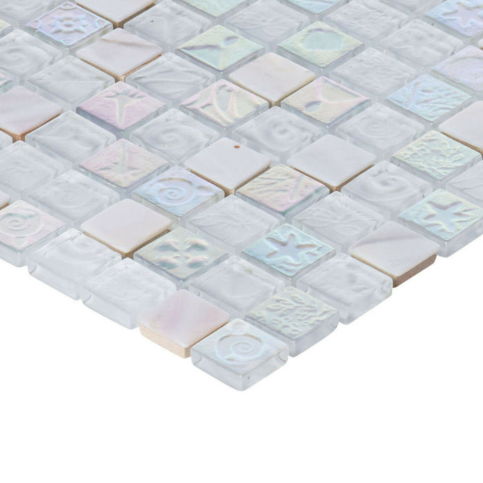 TDH10MDR White Glass Mother of Pearl 1" Grid Mosaic Tile