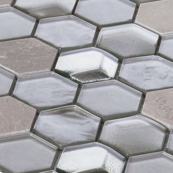 TDH29MDR Gray Metallic 3D Glass Marble Stone Hexagon Mosaic Tile