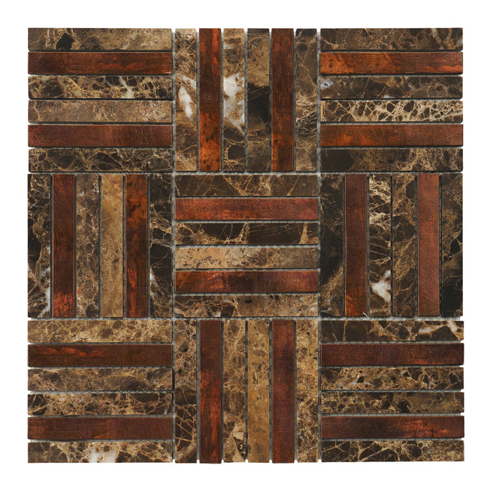 TDH352AC Antique Copper Natural Stone Emperador Brown Metallic Metal Mosaic Tile
