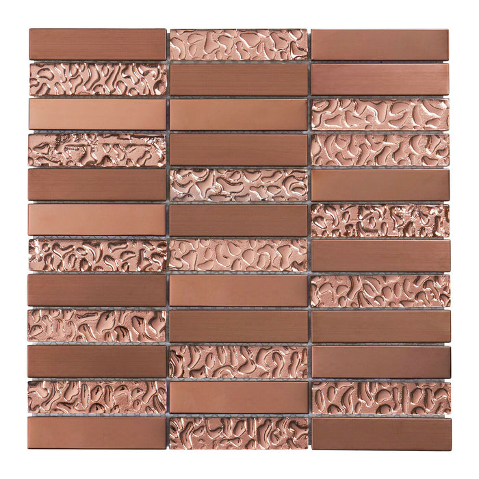 TDH240RG Stainless Steel Glass Rose Gold Copper Mosaic Tile