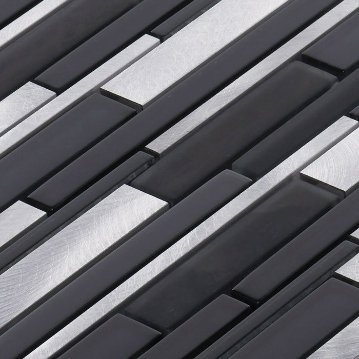 TDH428AL Aluminum Crystal Glass Black Silver Metallic Metal Mosaic Tile
