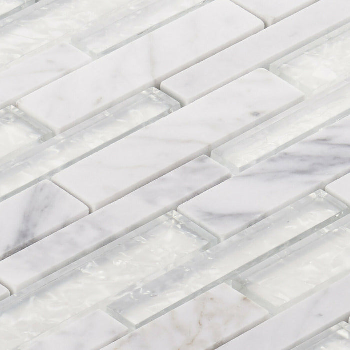 TDH471NS Natural Stone Glass Carrara White Mosaic Tile
