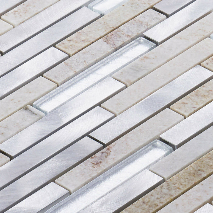 TDH331AL Aluminum Natural Stone Quartzite Glass Taupe Gray Metallic Metal Mosaic Tile