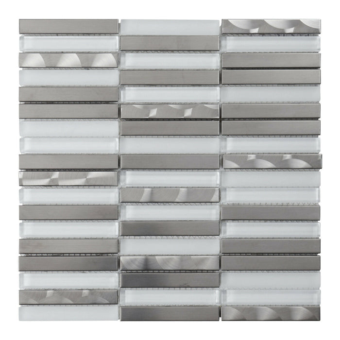 TDH297SS Stainless Steel Jeweling Crystal Glass White Silver Metal Metallic Mosaic Tile