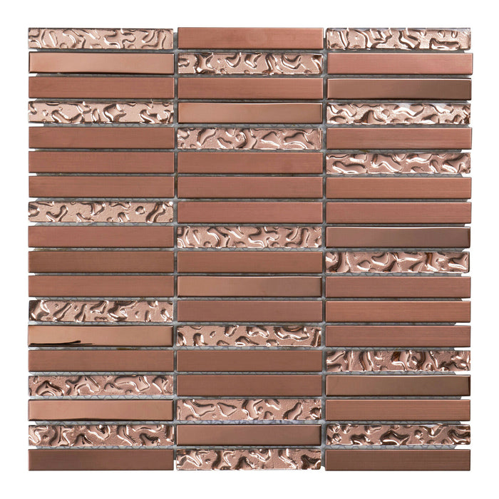 TDH298RG Stainless Steel Glass Rose Gold Copper Mosaic Tile