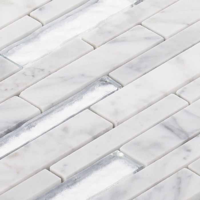 TDH463NS Natural Stone Crystal Glass Carrara White Mosaic Tile