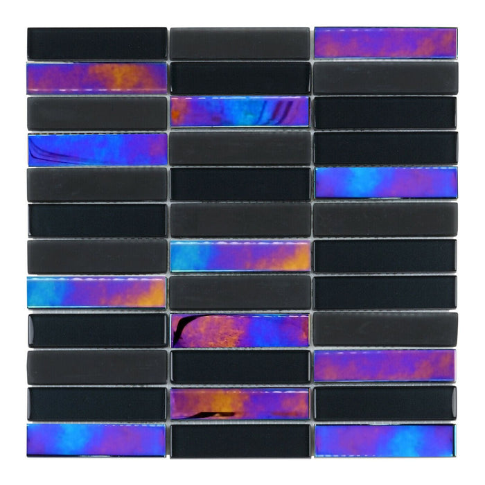 TDH195MO Black Crystal Glass Blended with Frosted and Iridescent Glass Mosaic Tile