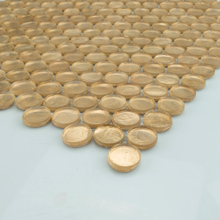 Sample - TDH14MDR Moonlit Gold Penny Round Glass Mosaic Tile