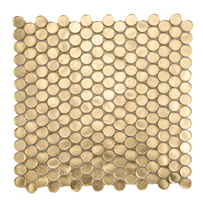 Sample - TDH14MDR Moonlit Gold Penny Round Glass Mosaic Tile