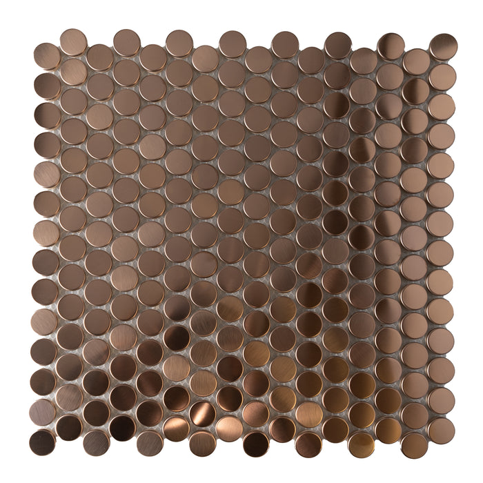 TDH15MDR Brushed Rose Gold Copper Penny Round Stainless Steel Metal Mosaic Tile