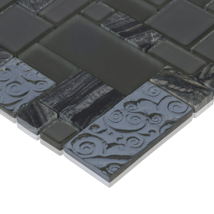 TDH91MDR Modket Black Glass Marble Stone Mosaic Tile