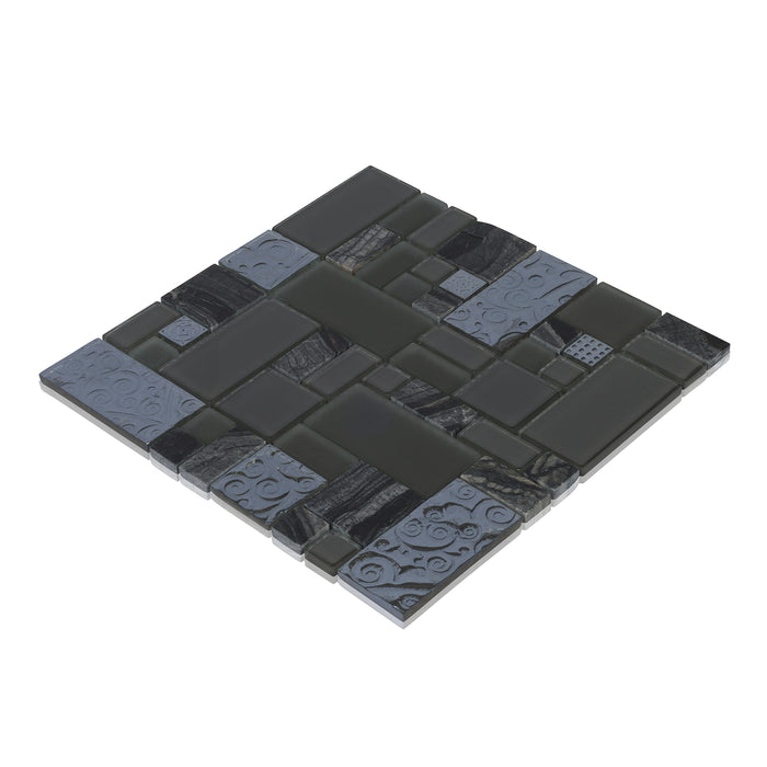 TDH91MDR Modket Black Glass Marble Stone Mosaic Tile