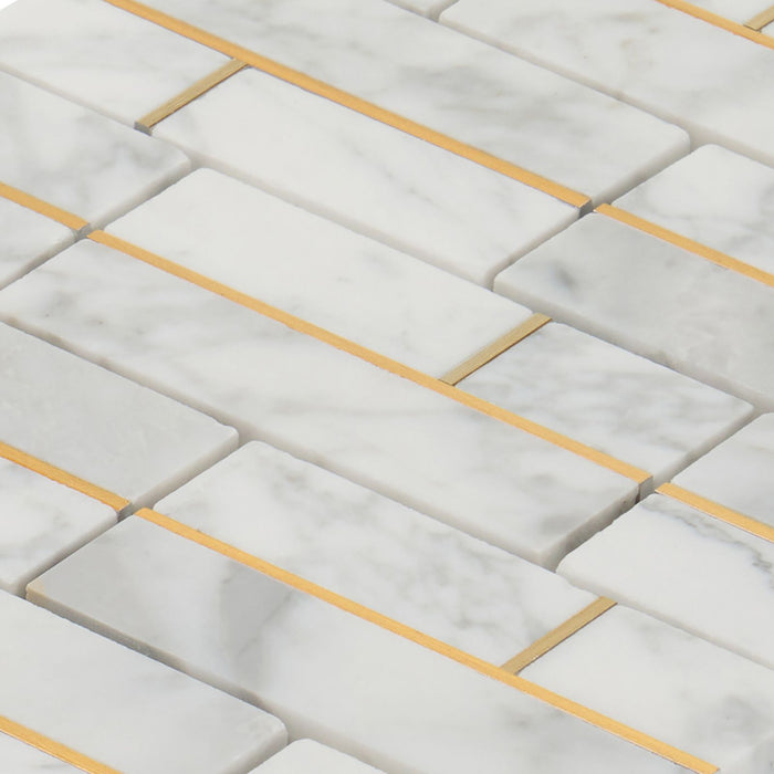 TDH573 White Carrara Gold Metal Trim Mosaic Tile