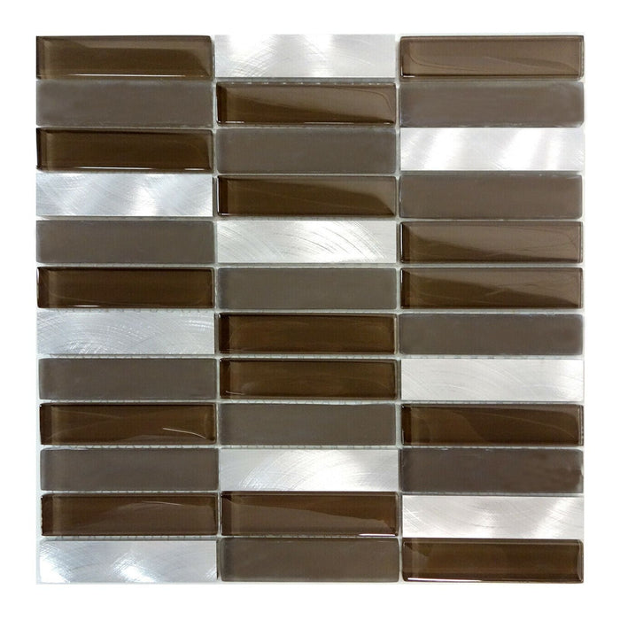 Sample - TDH220MO Brown Crystal Glass Blended with Frosted Glass and Aluminm Mosaic Tile