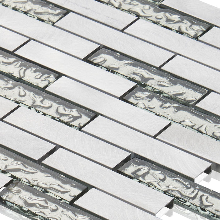 Sample - TDH205MO Aluminum Blended with Silver Glass Mosaic Tile