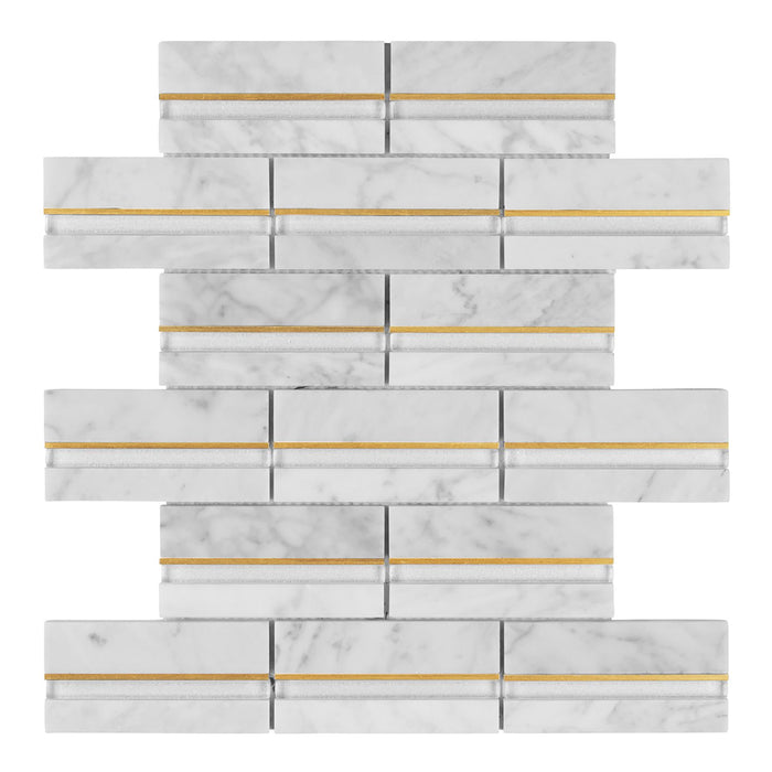 TDH587 White Carrara Gold Metal Trim Mosaic Tile