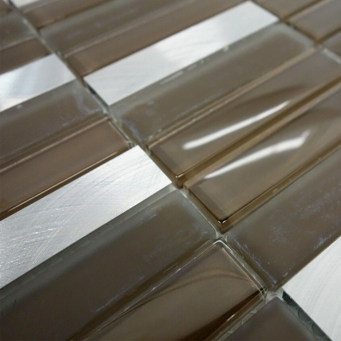 TDH220MO Brown Crystal Glass Blended with Frosted Glass and Aluminm Mosaic Tile
