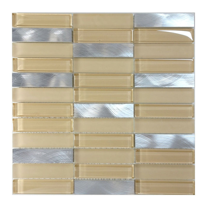 Sample - TDH222MO Beige Crystal Glass Blended with Frosted Glass and Aluminm Mosaic Tile